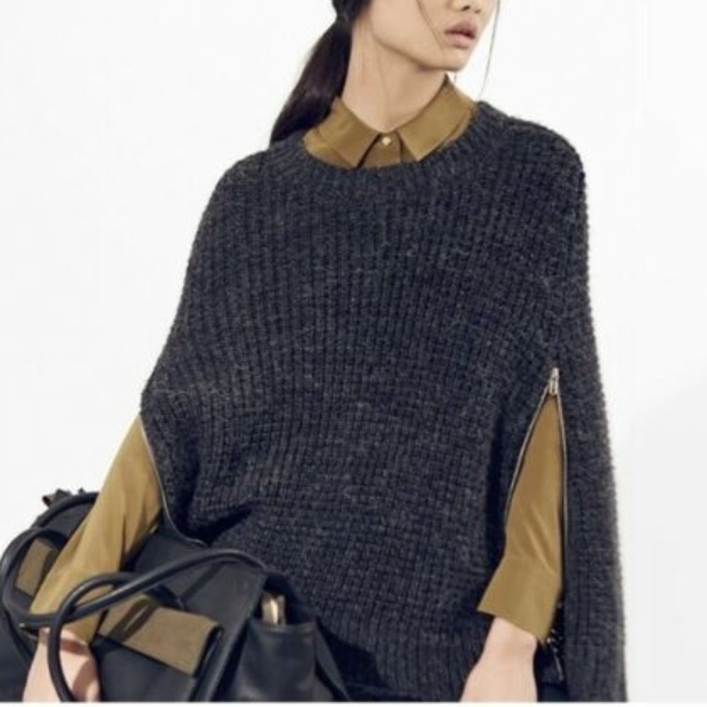 Cara Charcoal Grey Knit Blanket Scarf/Cape
